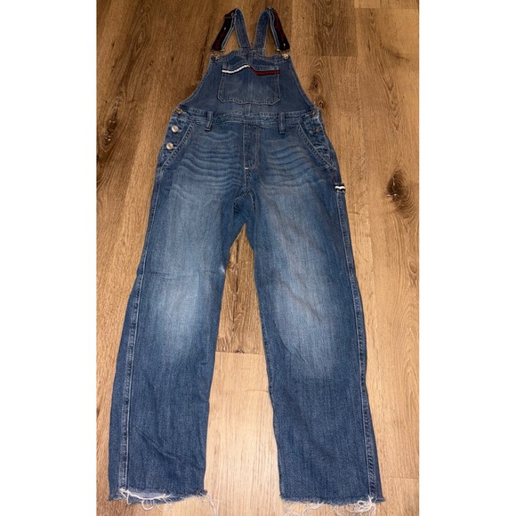 Tommy Hilfiger Denim Overalls Frayed Hem Adjustable Straps Women's‎ Size 0 - Picture 1 of 8